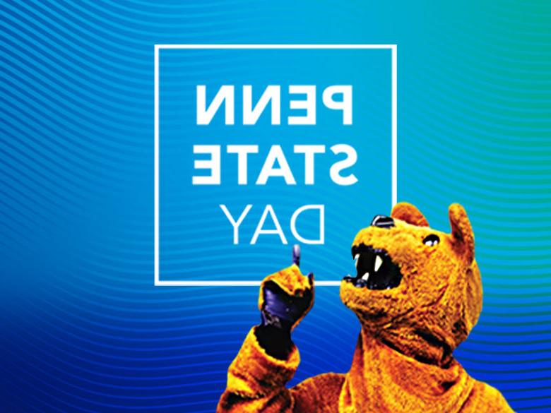 Image of the Nittany Lion mascot pointing to text reading "Penn State Day"